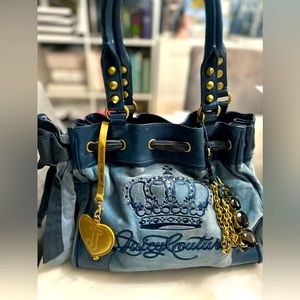 Juice couture vintage daydreamer tote Y2K Blue Terry Velour Tote Bag Purse Crown